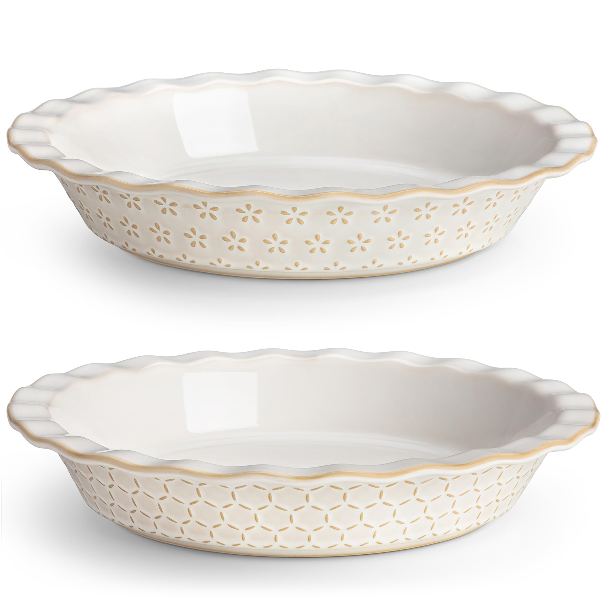 MALACASA Lydia 9-inch pie pan with embossed design for elegant, even-baking pies.
