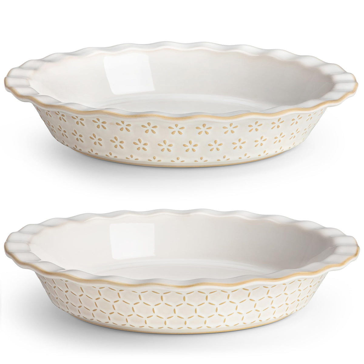 MALACASA Lydia 9-inch pie pan with embossed design for elegant, even-baking pies.