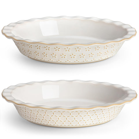 MALACASA Lydia 9-inch pie pan with embossed design for elegant, even-baking pies.