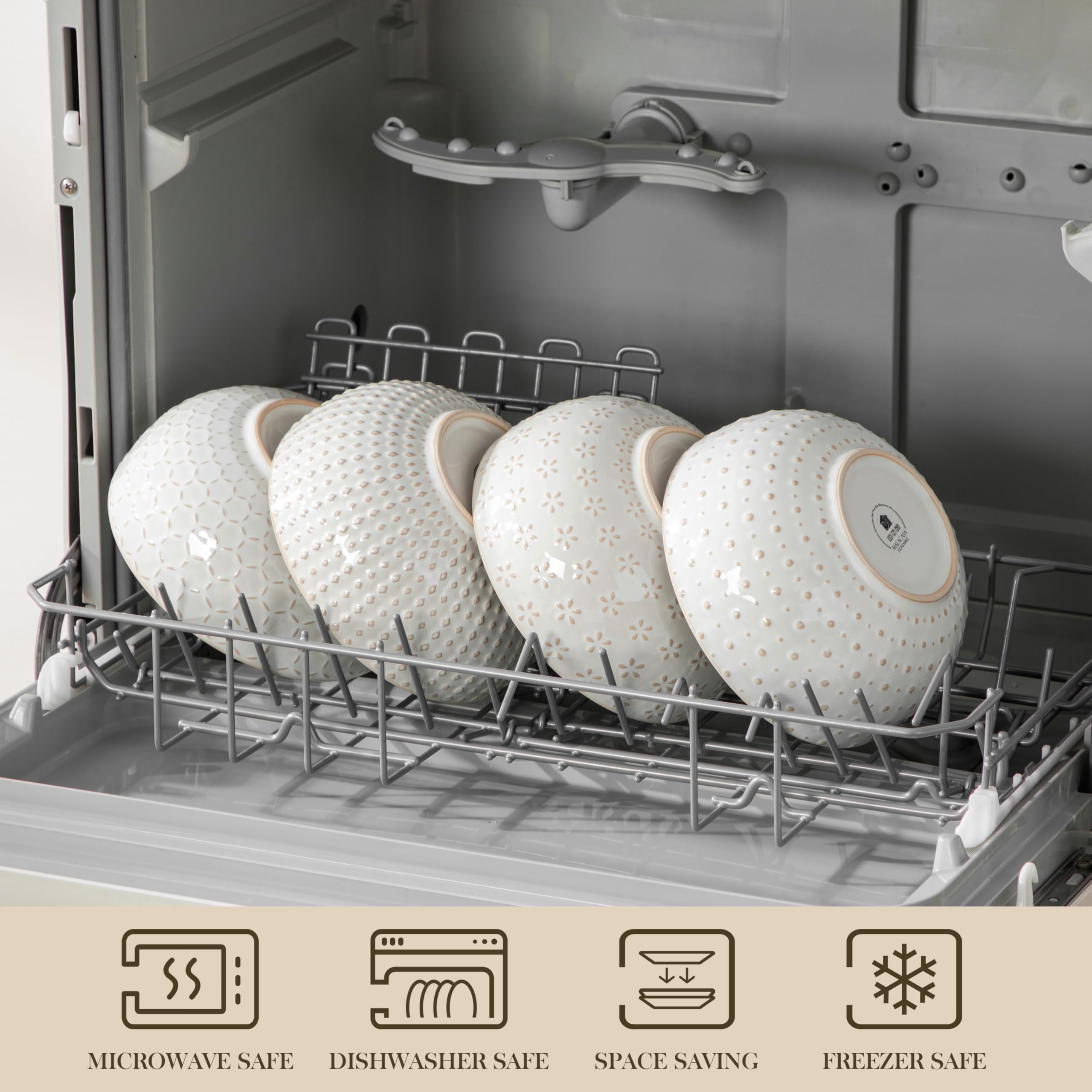 MALACASA Lydia Arctic White bowls stacked, showcasing space-saving storage.