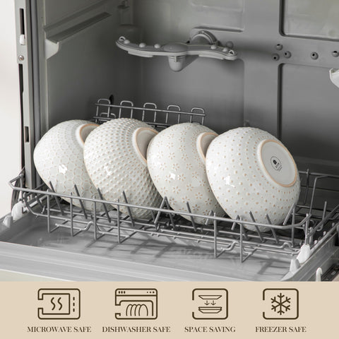 MALACASA Lydia Arctic White bowls stacked, showcasing space-saving storage.