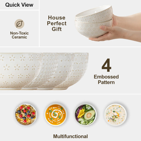 Close-up of glaze and embossing on MALACASA Lydia Arctic White dishware, stain-resistant finish.