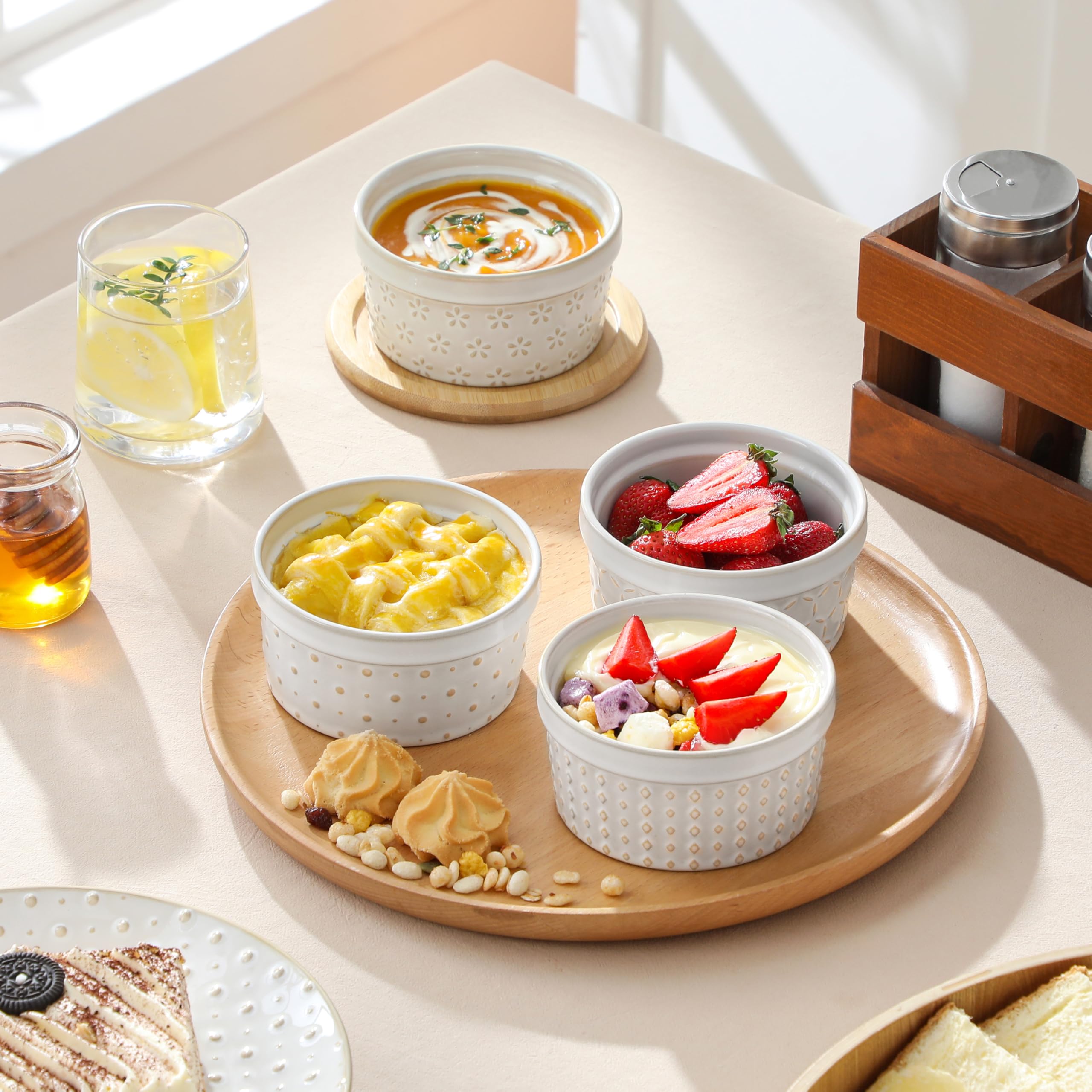 MALACASA Lydia Collection ramekins with raised motifs for elegant presentation.