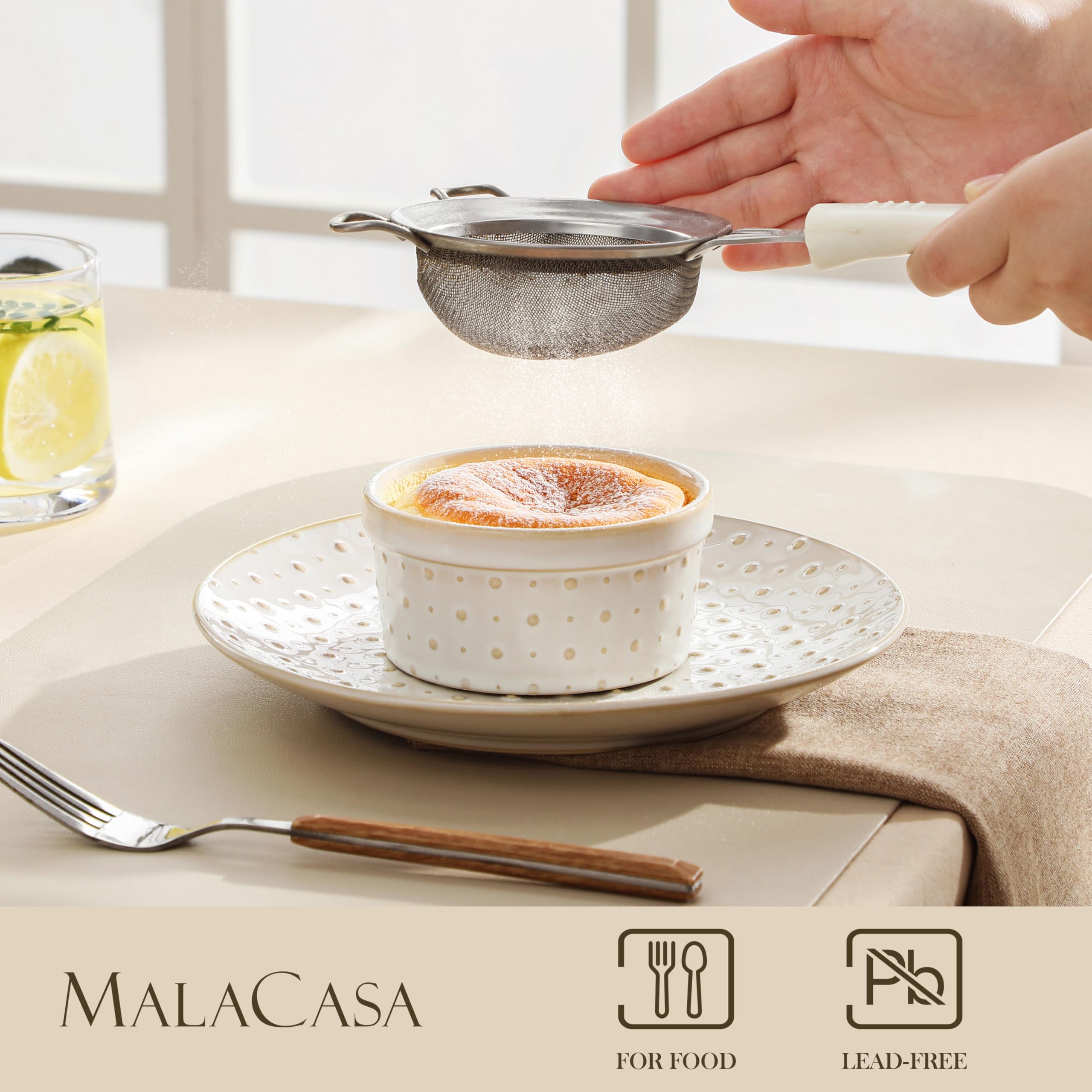 MALACASA Lydia collection ramekins with raised motif for elegant table decor