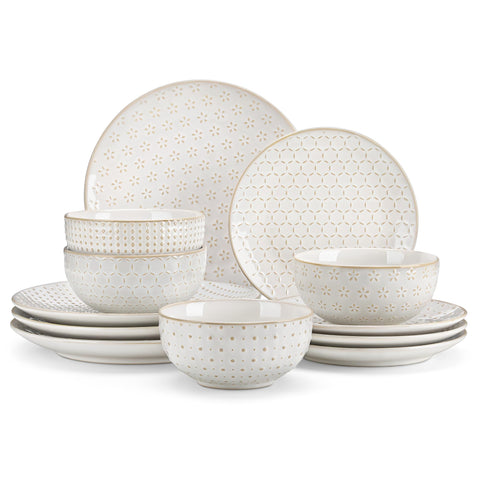 MALACASA Lydia dinner plates embossed texture for elegant everyday meals
