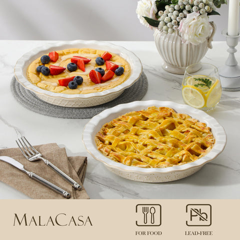MALACASA Lydia embossed flower and hex pattern adds vintage elegance to quiches and pies.