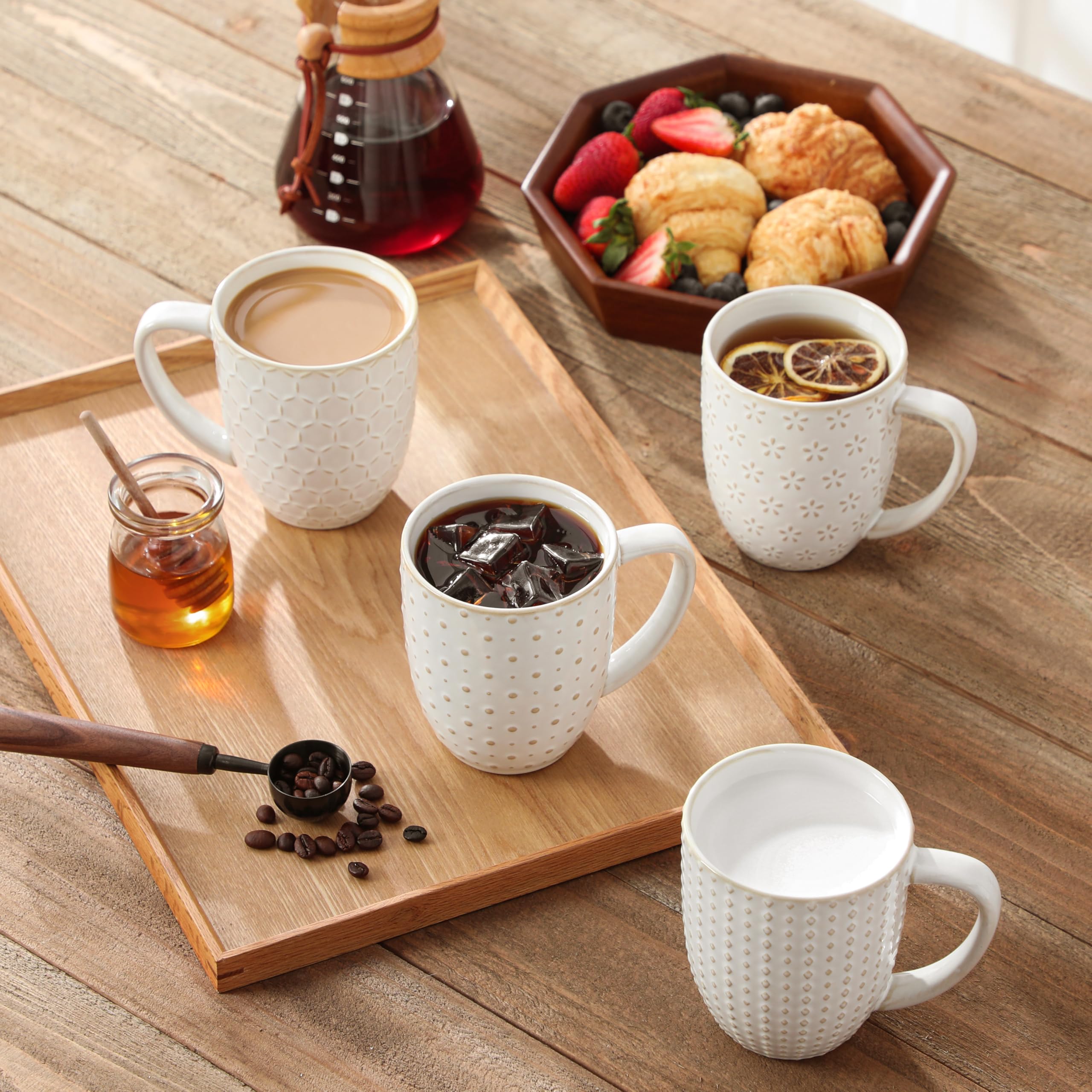 MALACASA Lydia mug embossed pattern 6, comfortable handle for everyday use.