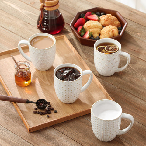 MALACASA Lydia mug embossed pattern 6, comfortable handle for everyday use.