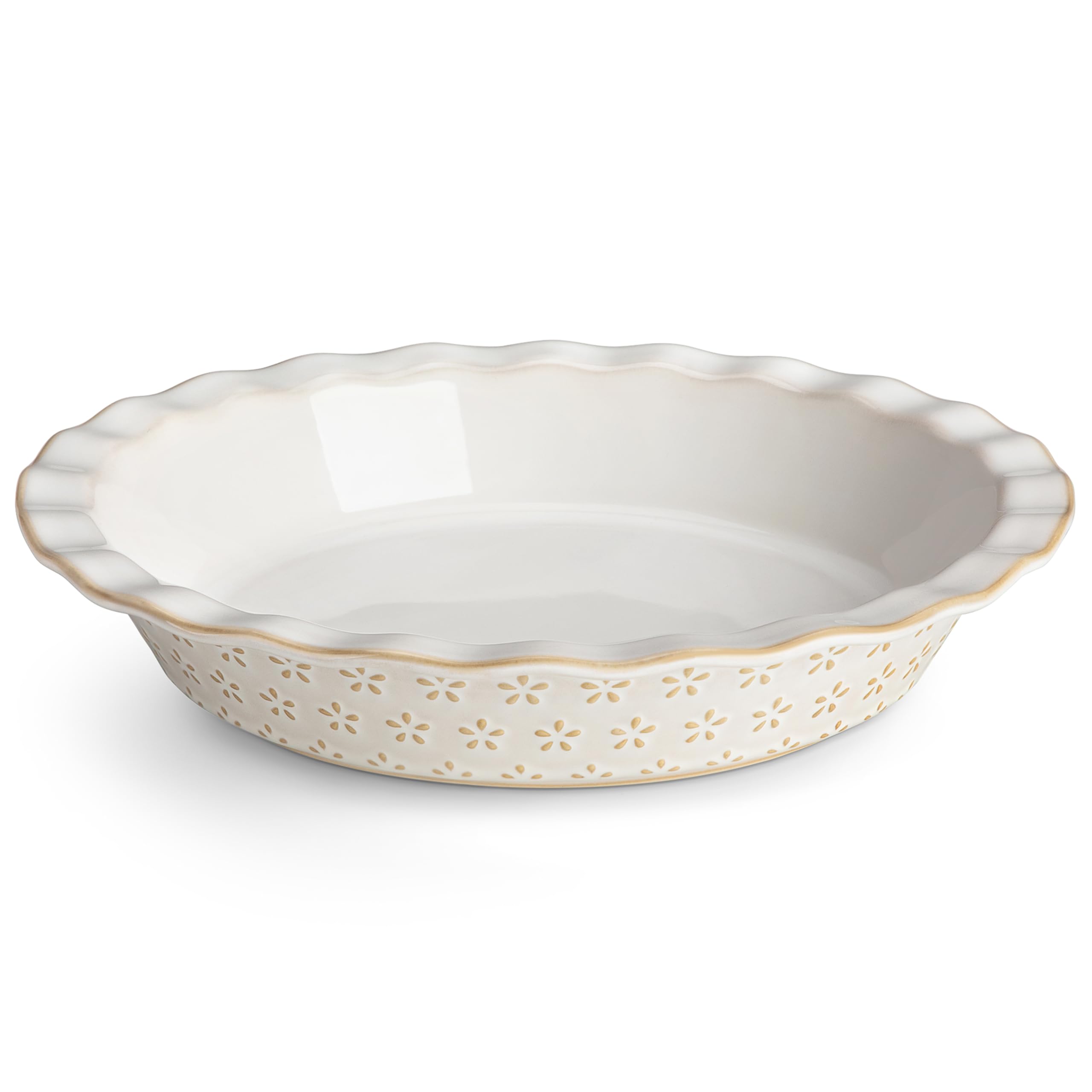 MALACASA LYDIA pie pan with embossed design enhances presentation for elegant pies.