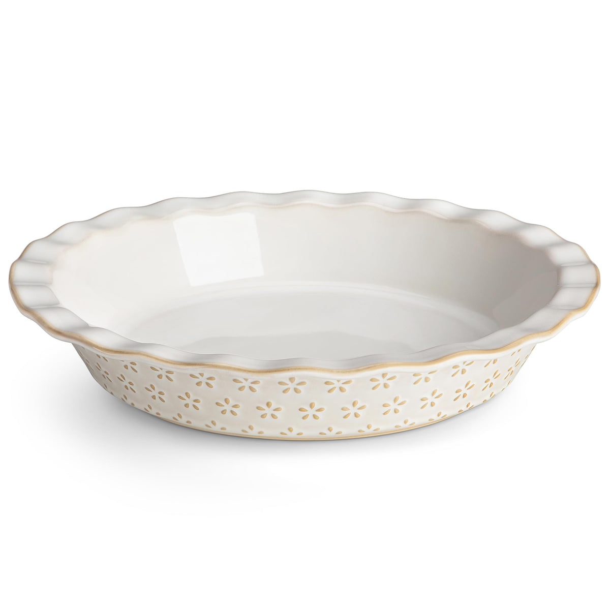 MALACASA LYDIA pie pan with embossed design enhances presentation for elegant pies.