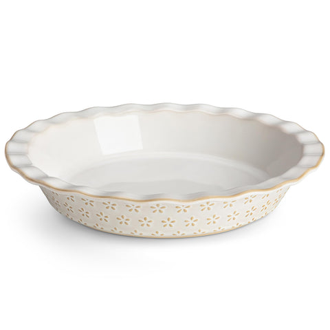 MALACASA LYDIA pie pan with embossed design enhances presentation for elegant pies.
