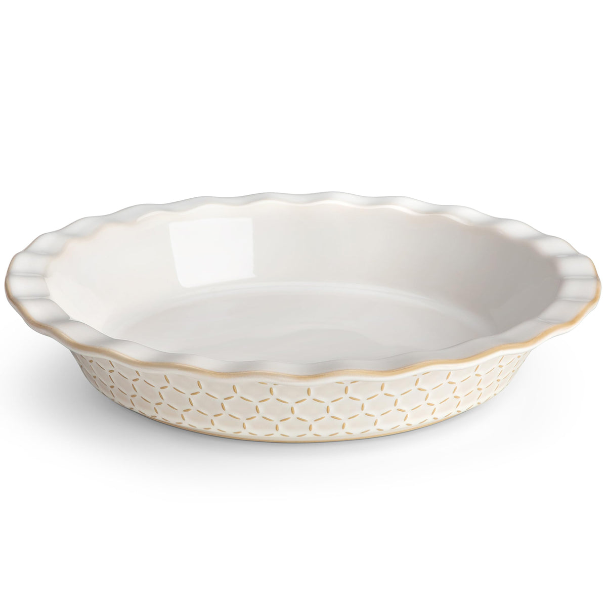 MALACASA Lydia pie pan with embossed hexagon pattern for elegant pies.