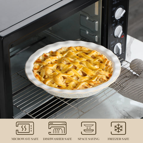 MALACASA LYDIA stoneware retains warmth, keeping slices cozy from oven to table.