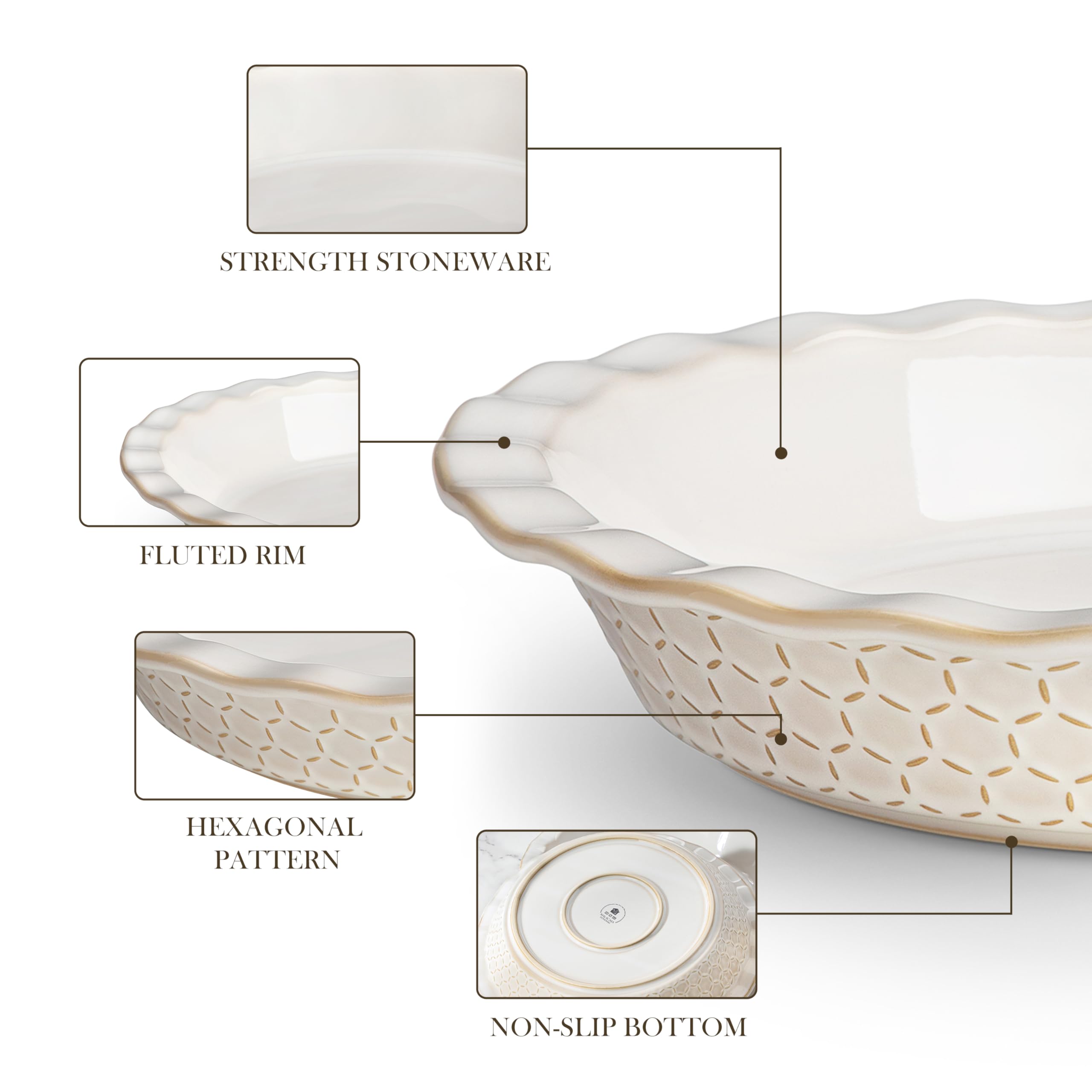 Stoneware construction delivers durable, non-toxic kitchenware that stays warm longer.