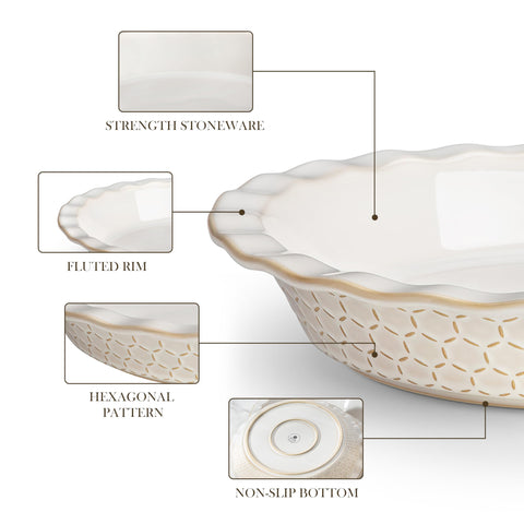 Stoneware construction delivers durable, non-toxic kitchenware that stays warm longer.