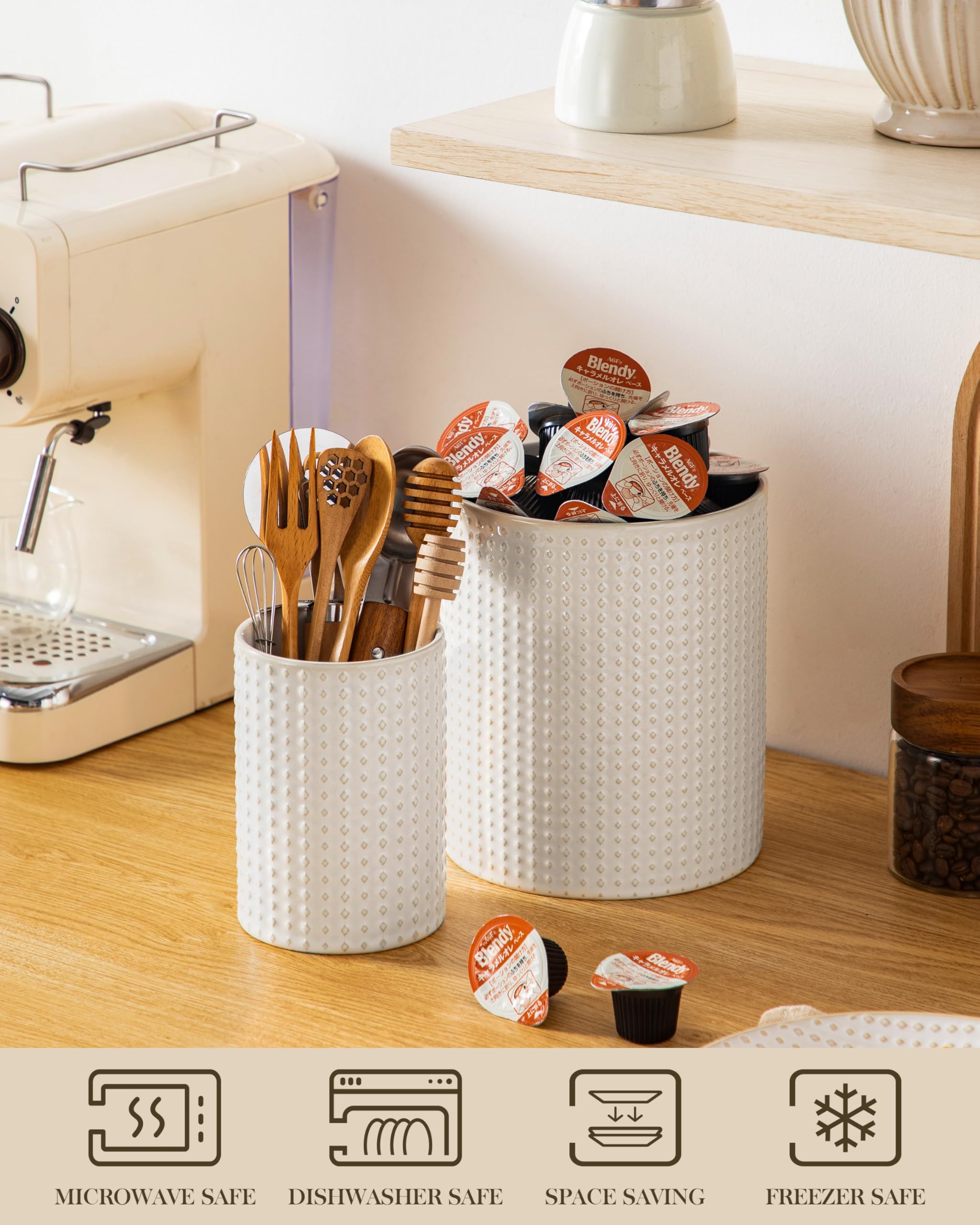 Large capacity holds 10–15 utensils; small holds 5–10
