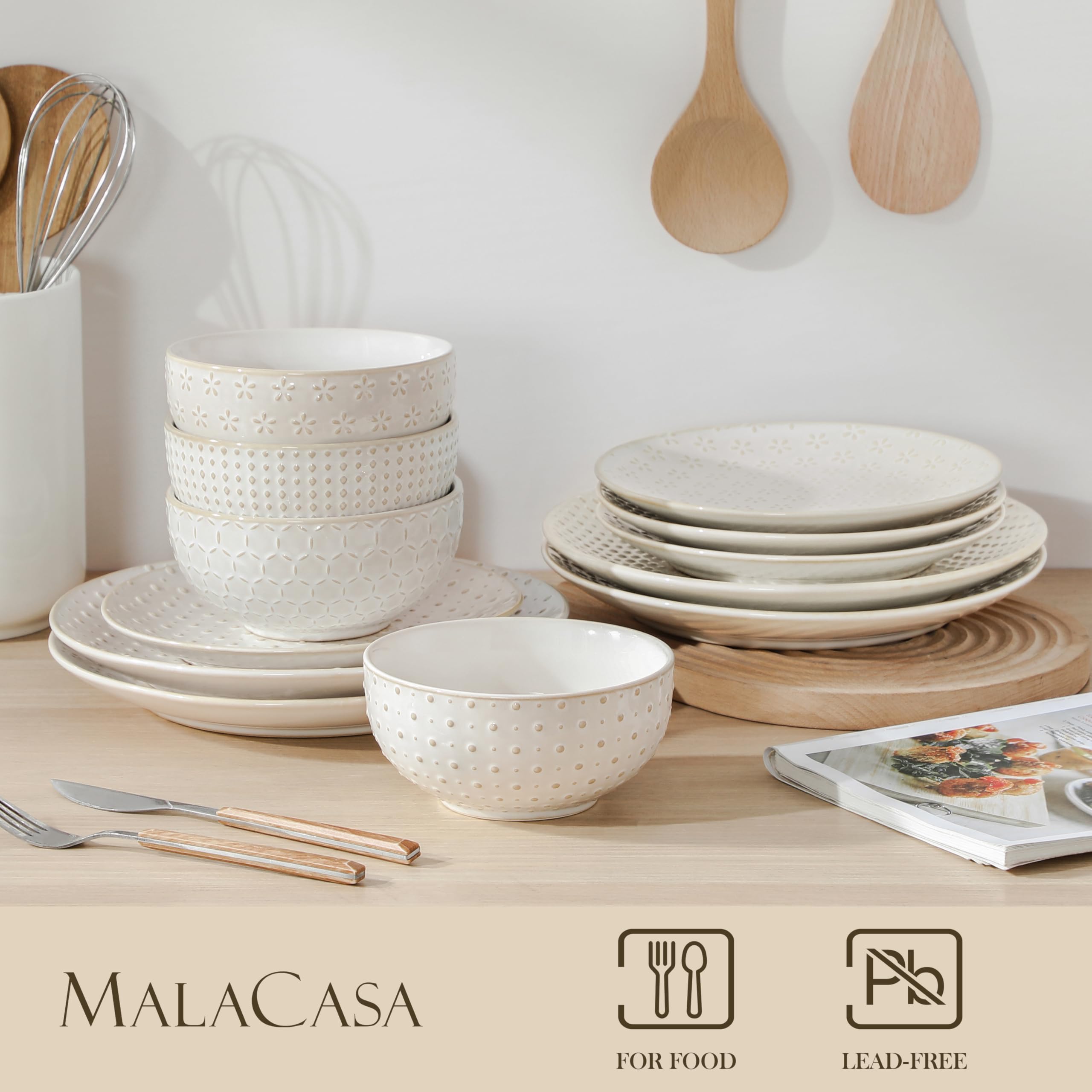 MALACASA Lydia stackable plates save cabinet space for busy kitchens
