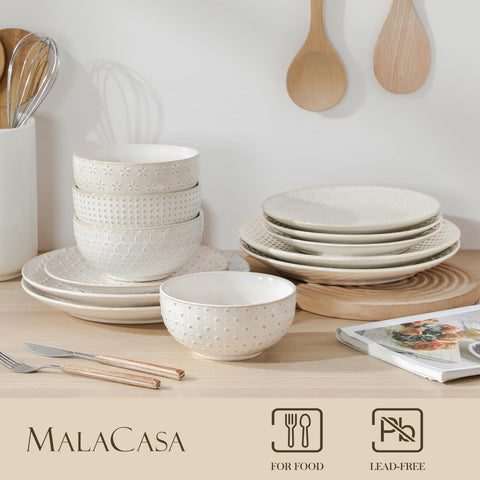 MALACASA Lydia stackable plates save cabinet space for busy kitchens