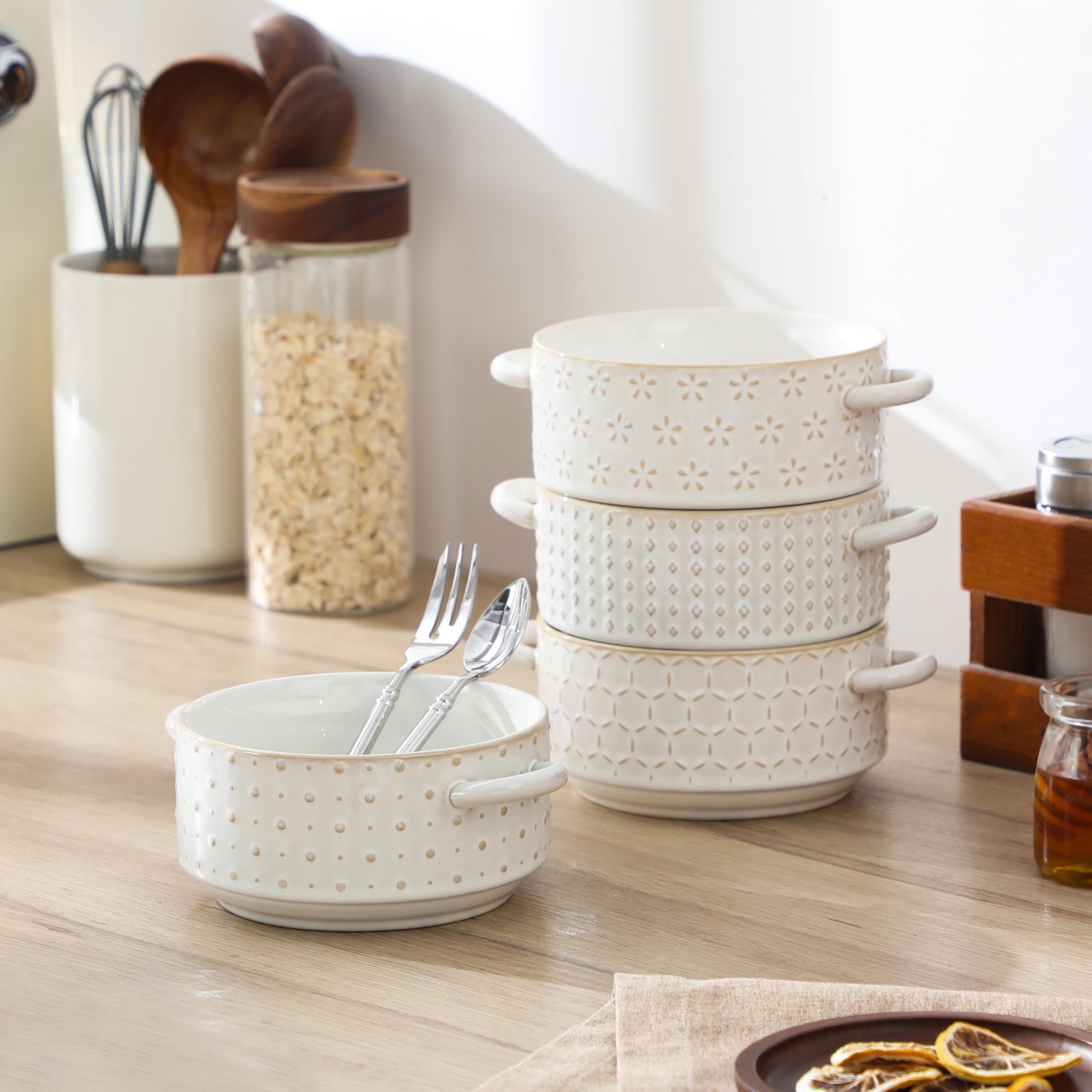MALACASA Lydia table setting, elegant stackable bowls for versatile entertaining.