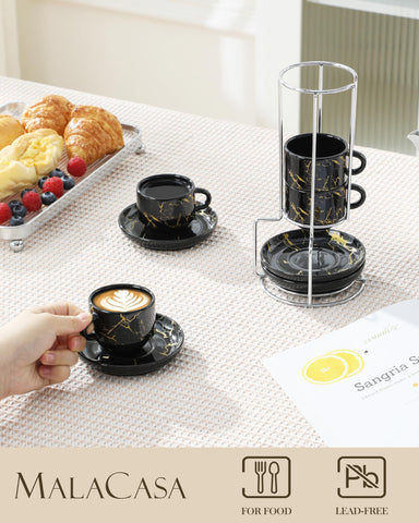 malacasa marble black espresso shots, premium porcelain for rich flavors.