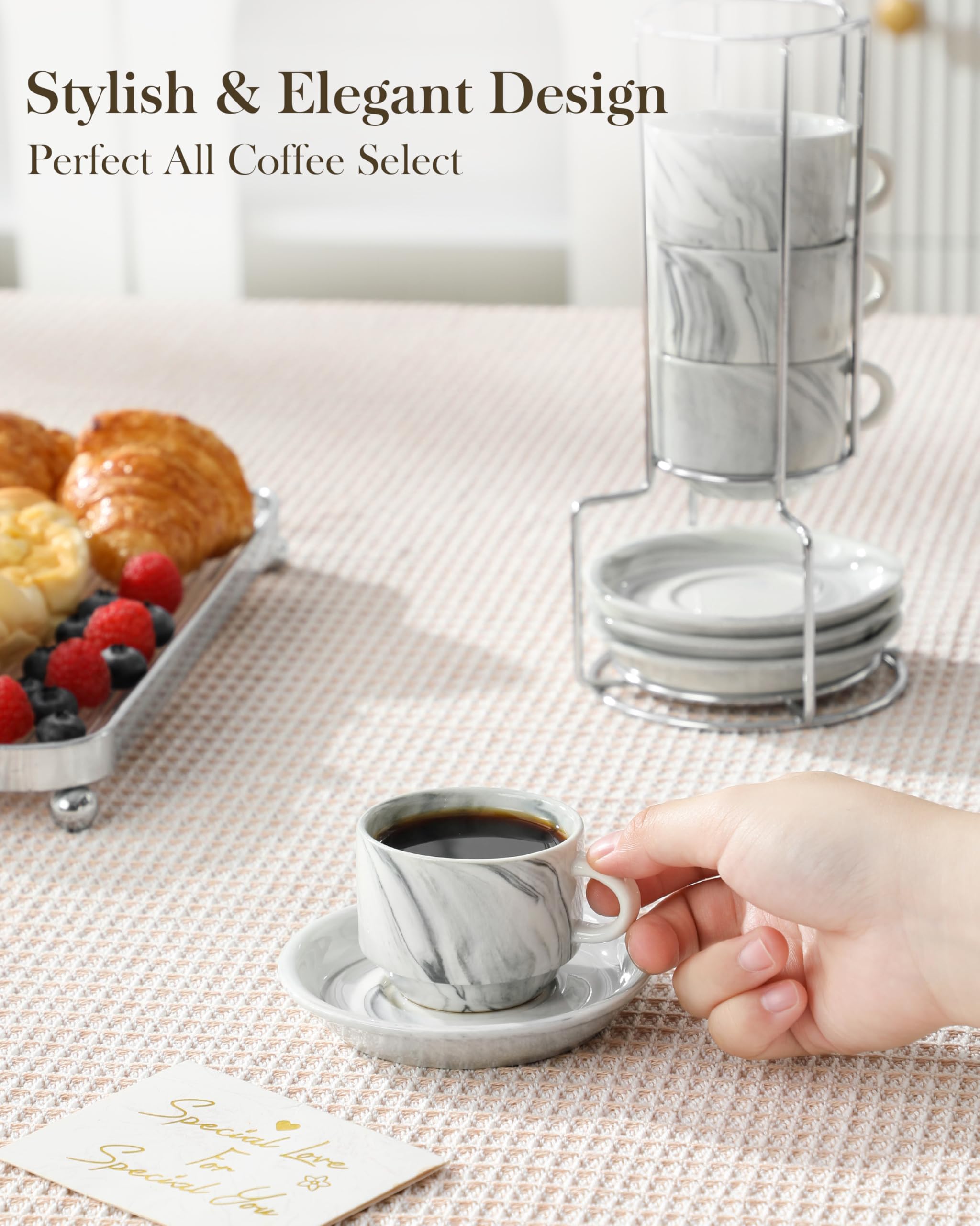 Marble-gray MALACASA porcelain cups for a refined table moment