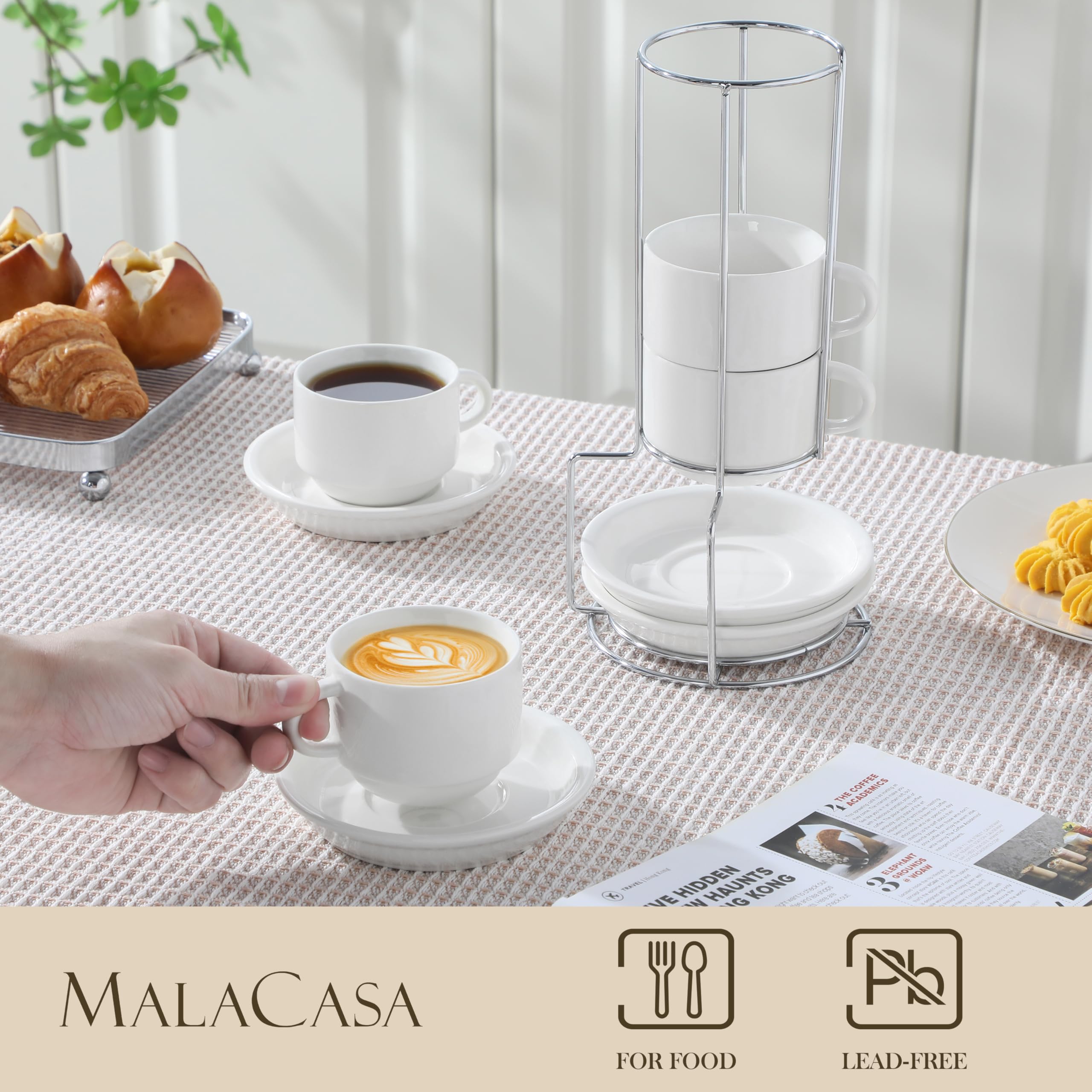 MALACASA silver metal stand displays the cups in a sleek, organized way