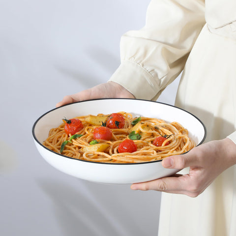 MALACASA glossy white bowls on a modern table setting.