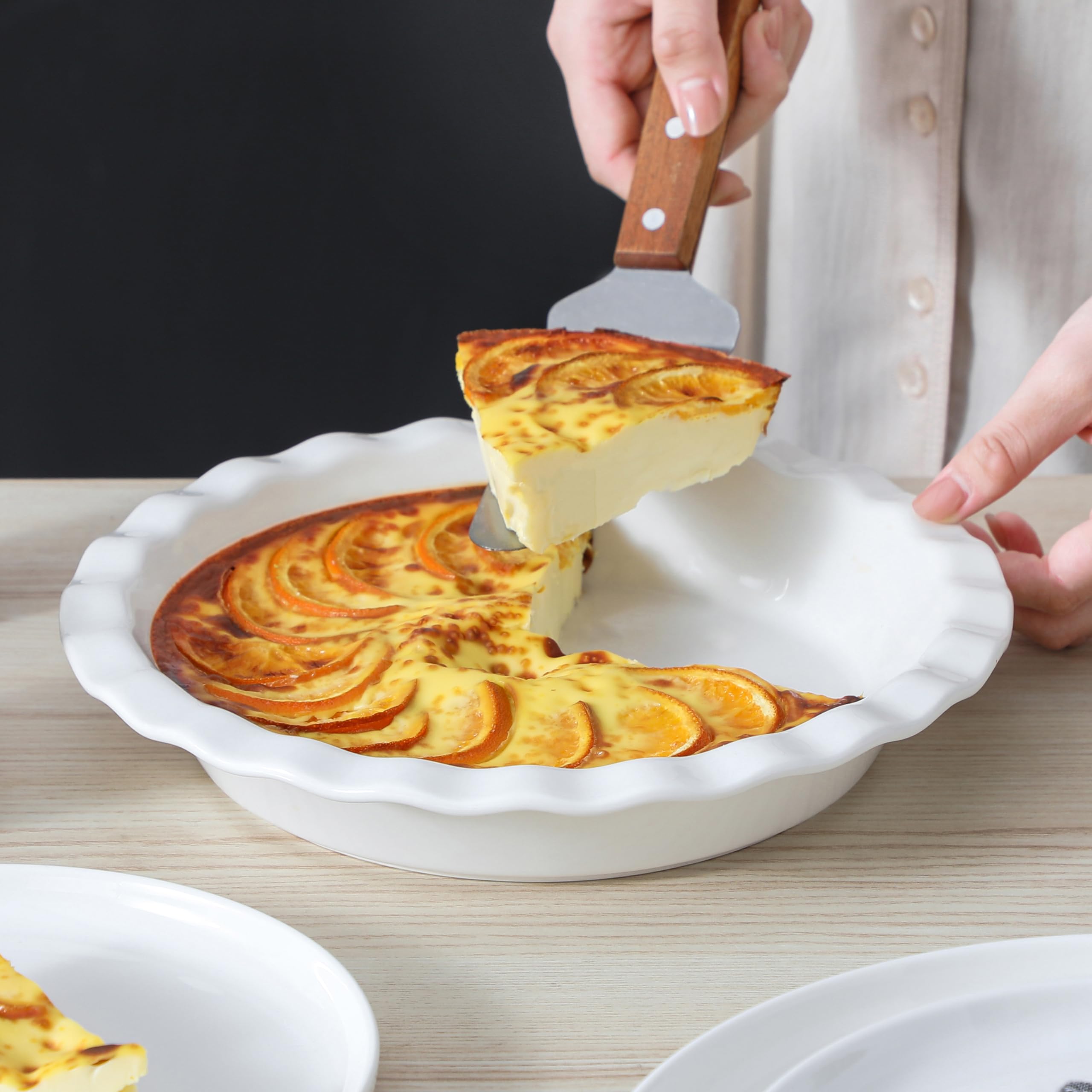 MALACASA oven-safe pie pan withstands high heat for versatile quiches, pies, and casseroles.