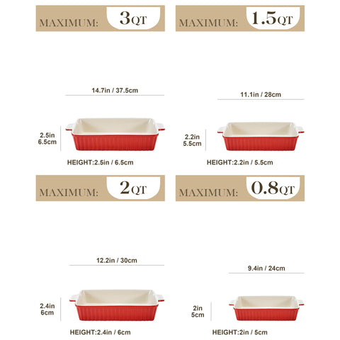 MALACASA porcelain bakeware dish highlighting 3qt capacity for family meals