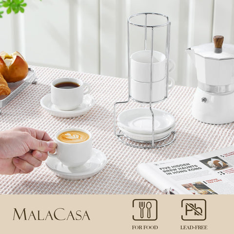 MALACASA porcelain espresso cups close-up showing bright, durable finish.