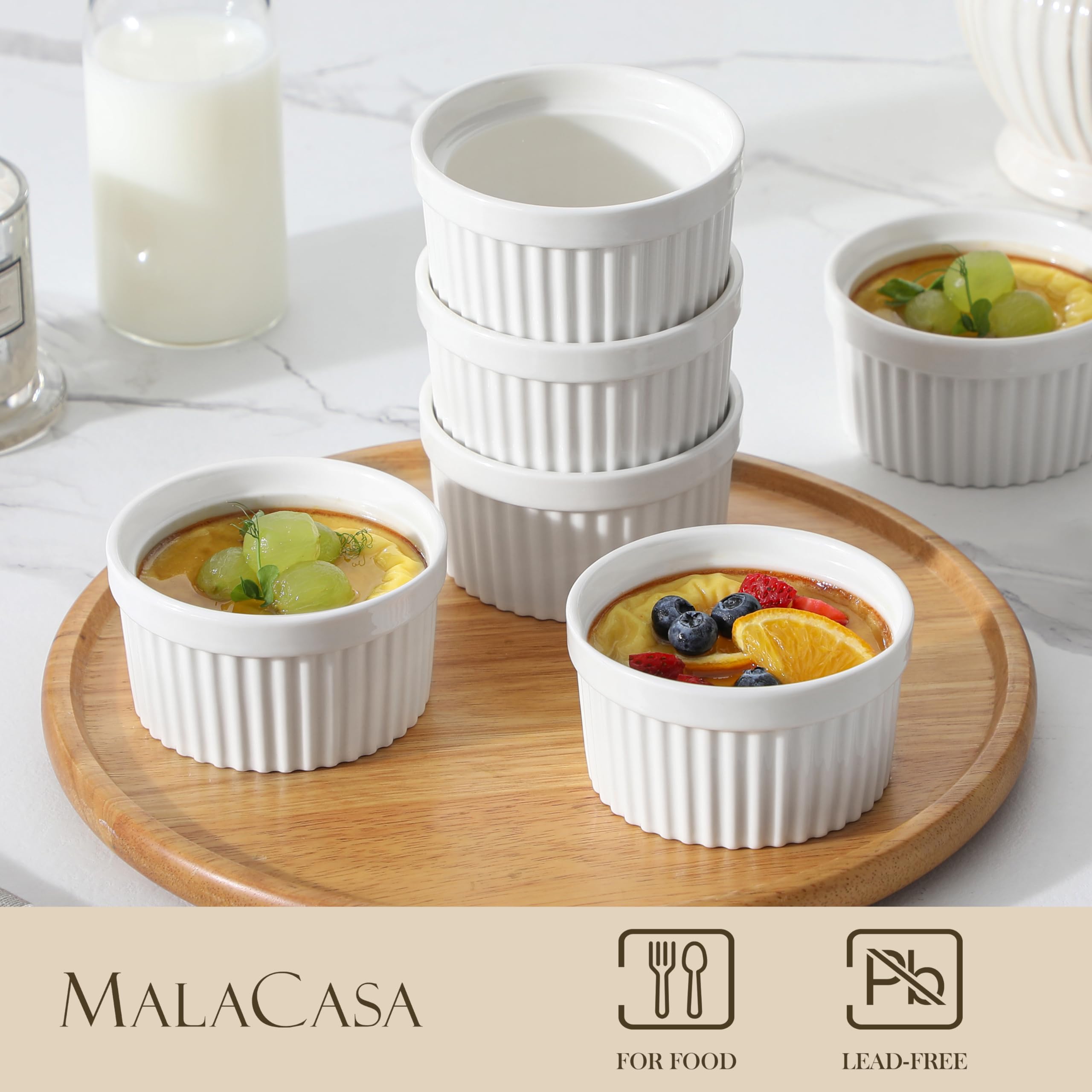 MALACASA porcelain ramekins showcasing even heat distribution for uniform textures.
