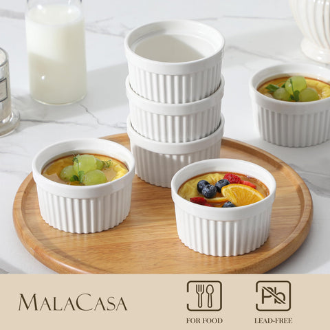 MALACASA porcelain ramekins showcasing even heat distribution for uniform textures.