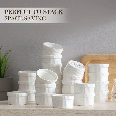 Malacasa porcelain ramekins oven-safe display—great for desserts like creme brulee.