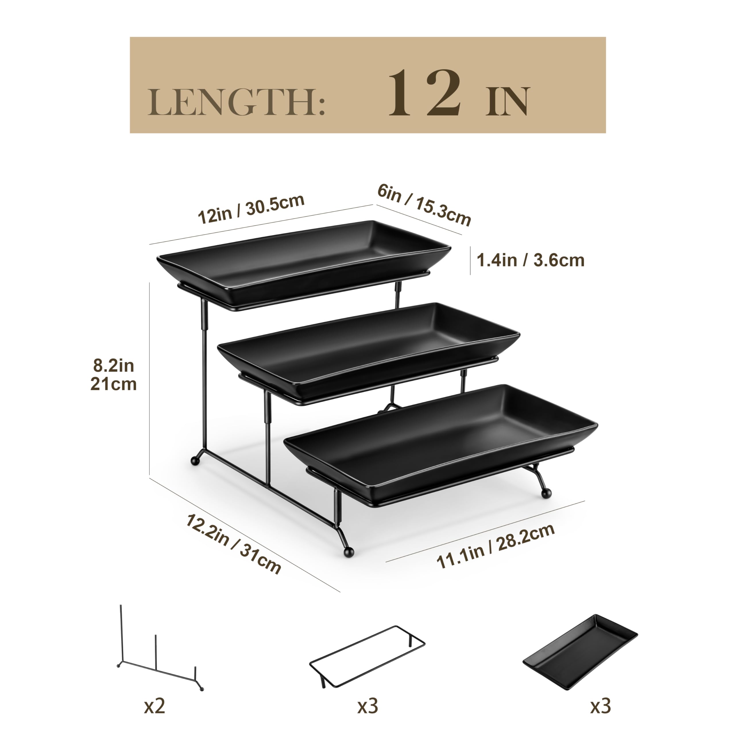 MALACASA porcelain tiered trays top view highlighting sturdy, chip-resistant construction.