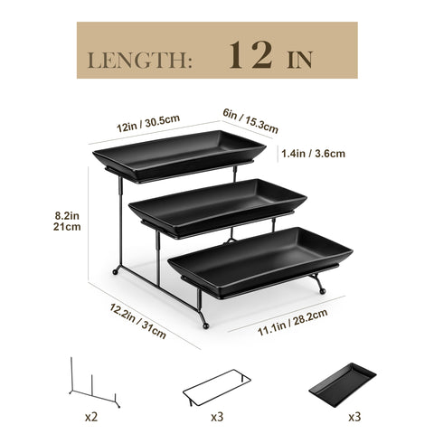 MALACASA porcelain tiered trays top view highlighting sturdy, chip-resistant construction.