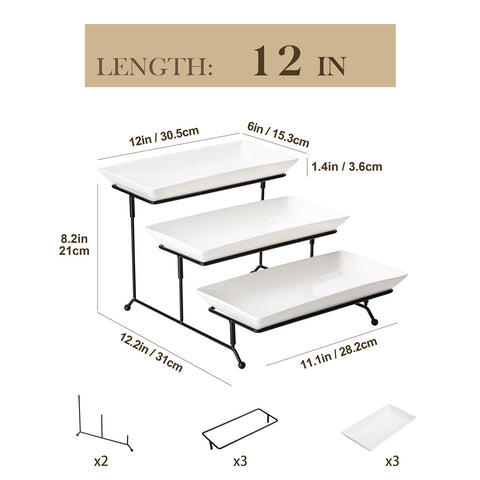 MALACASA porcelain trays on a white dessert stand for stylish hors d'oeuvres.
