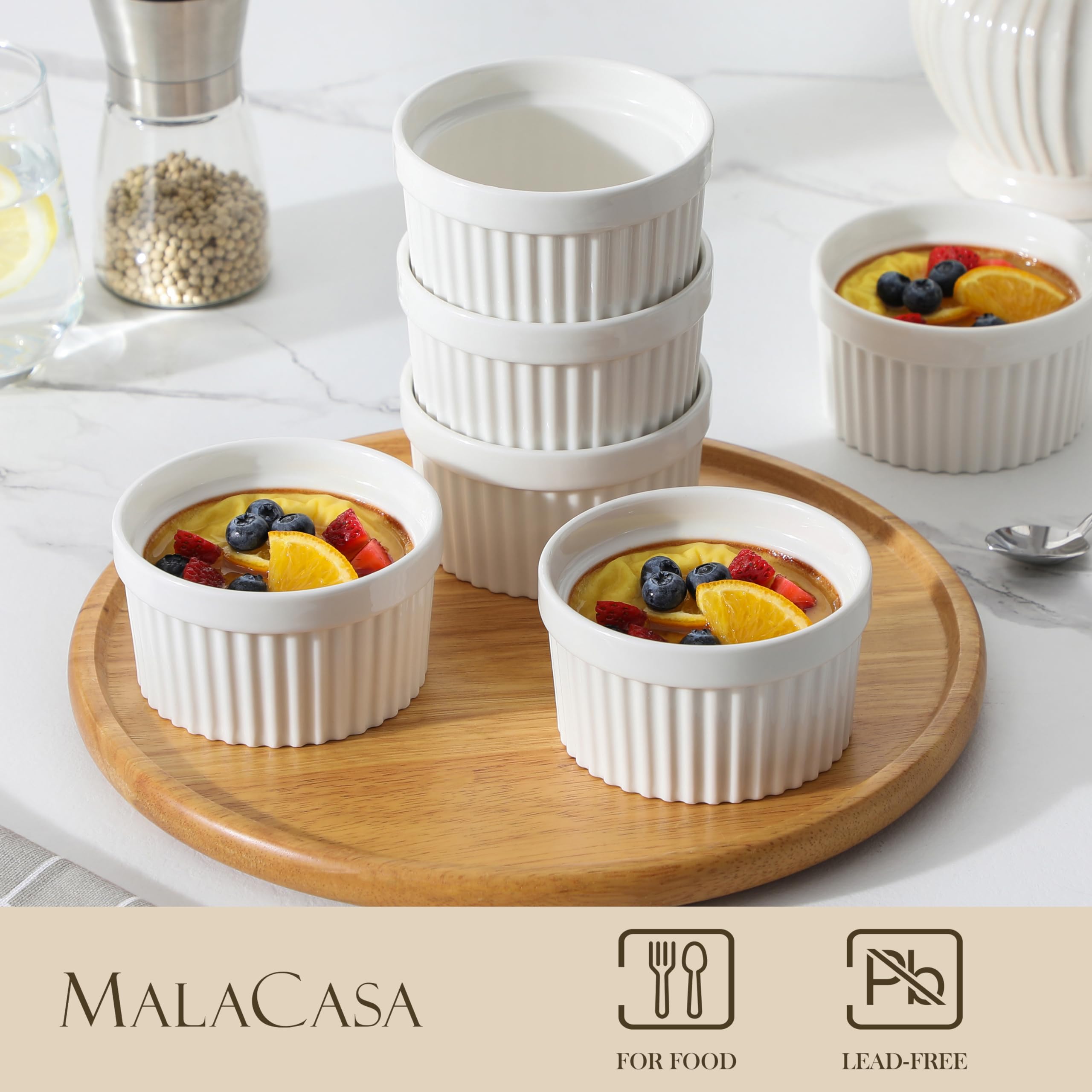 MALACASA 10oz dessert custard close-up shows even heating and smooth surface.