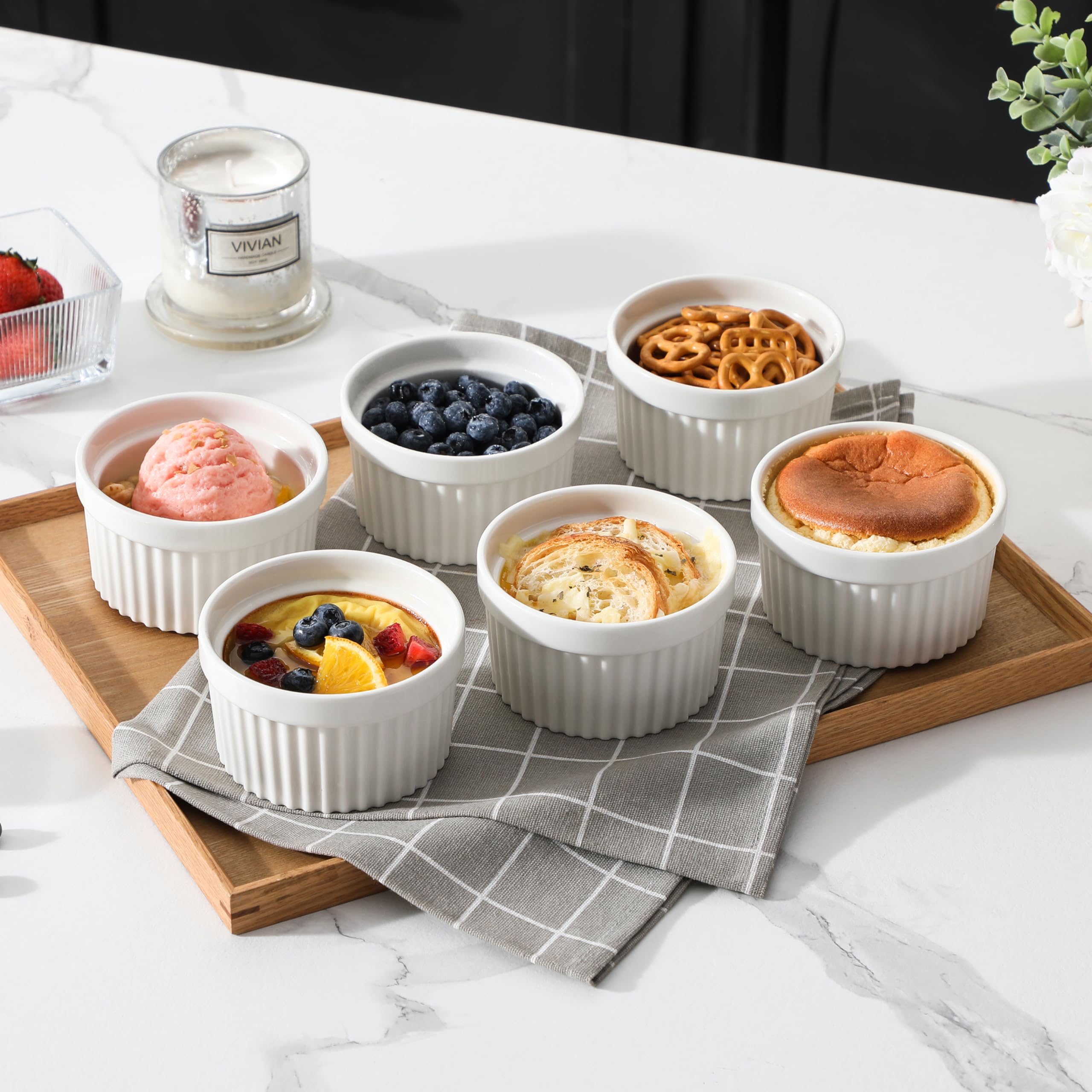 MALACASA 10oz ramekins shown stacked for dishwasher-safe storage.
