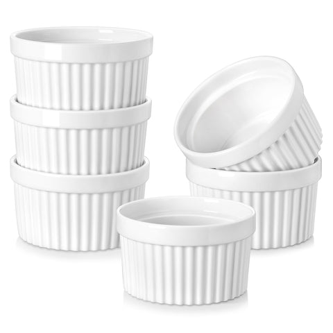 MALACASA ramekins 10oz front view in white porcelain, oven-safe for desserts.