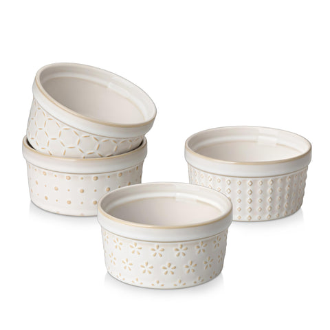 MALACASA Ramekins 6 oz Arctic White set of 4, oven-safe for individual portions