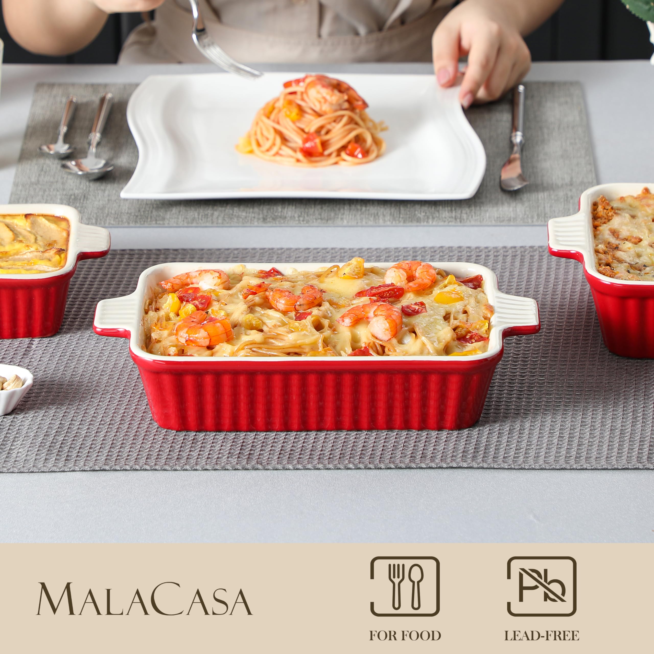MALACASA rectangle baking dish with handles designed for easy grip