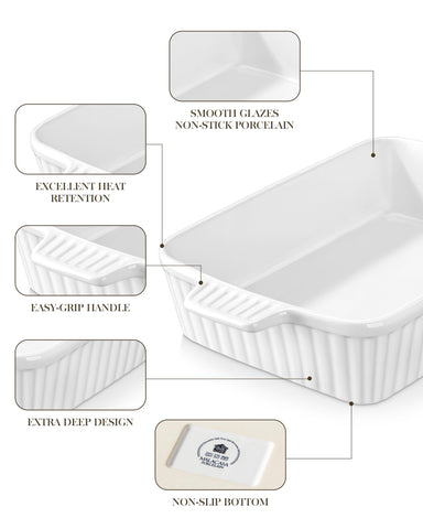 Malacasa rectangle casserole dish with dual handles for safe transfers.