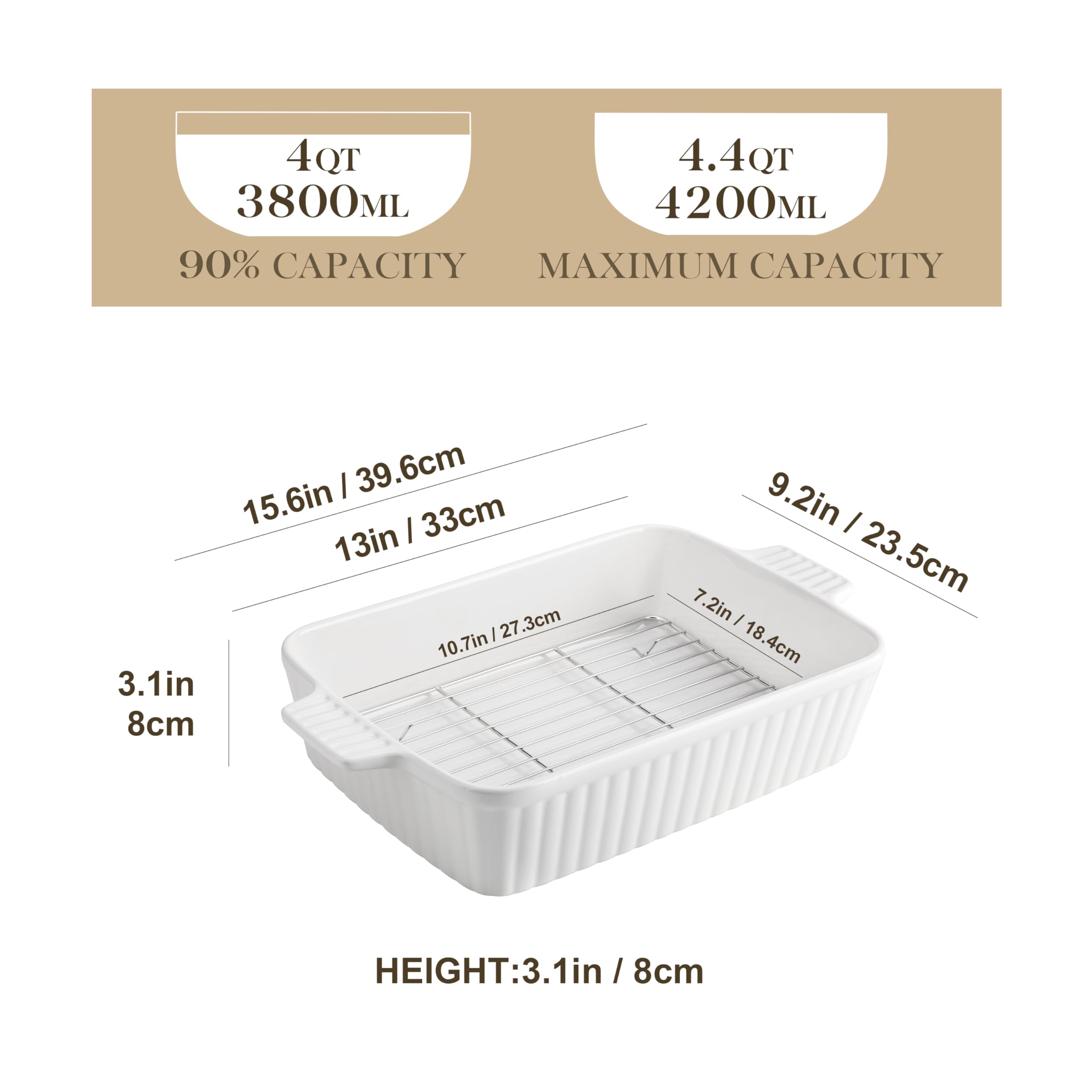 MALACASA rectangular lasagna pan highlights generous 9x13 capacity for family meals.