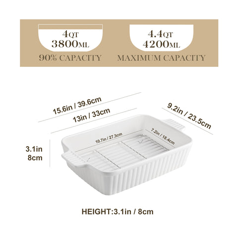 MALACASA rectangular lasagna pan highlights generous 9x13 capacity for family meals.