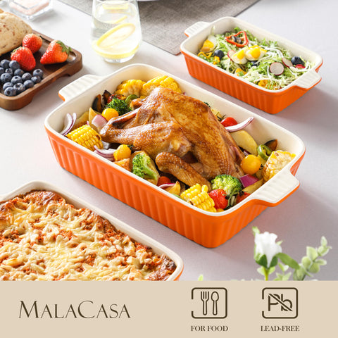 MALACASA 14.7-inch rectangular pan with handles for safe handling from oven.