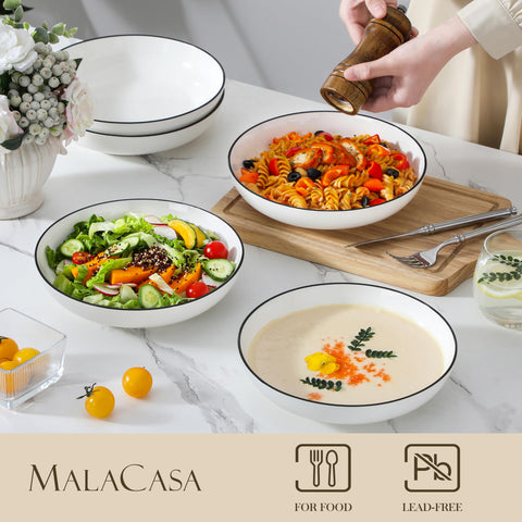 Ivory white MALACASA bowl with black rim elevates table presentation.