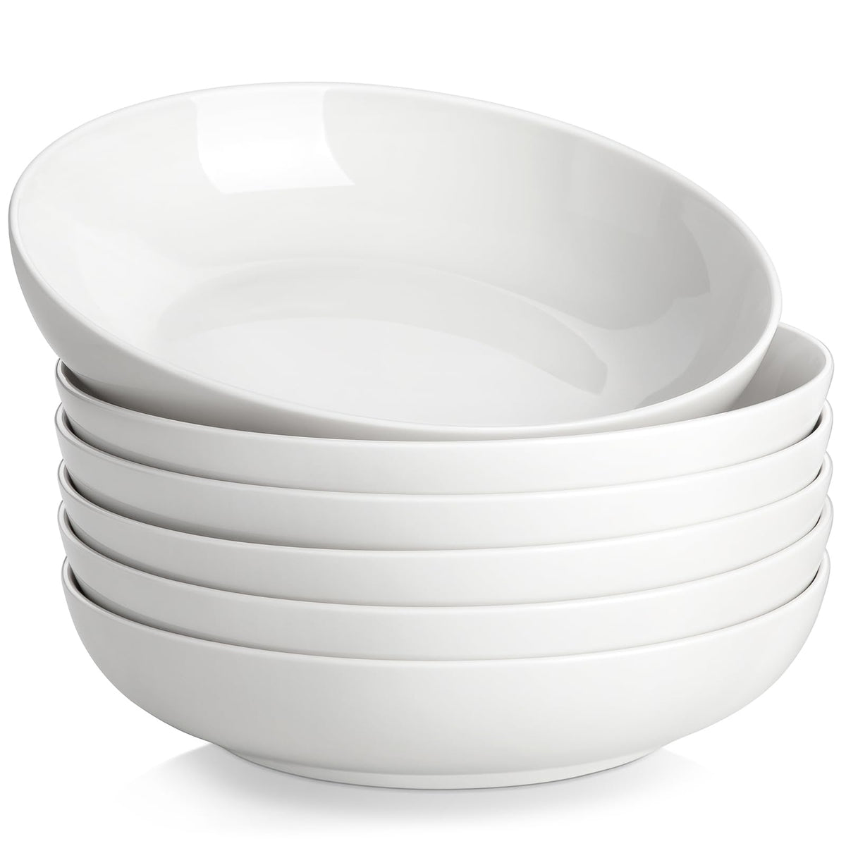 MALACASA Regular large pasta bowls set of 6 in white porcelain, perfect for family dinners.