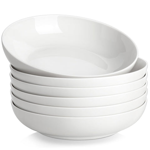 MALACASA Regular large pasta bowls set of 6 in white porcelain, perfect for family dinners.
