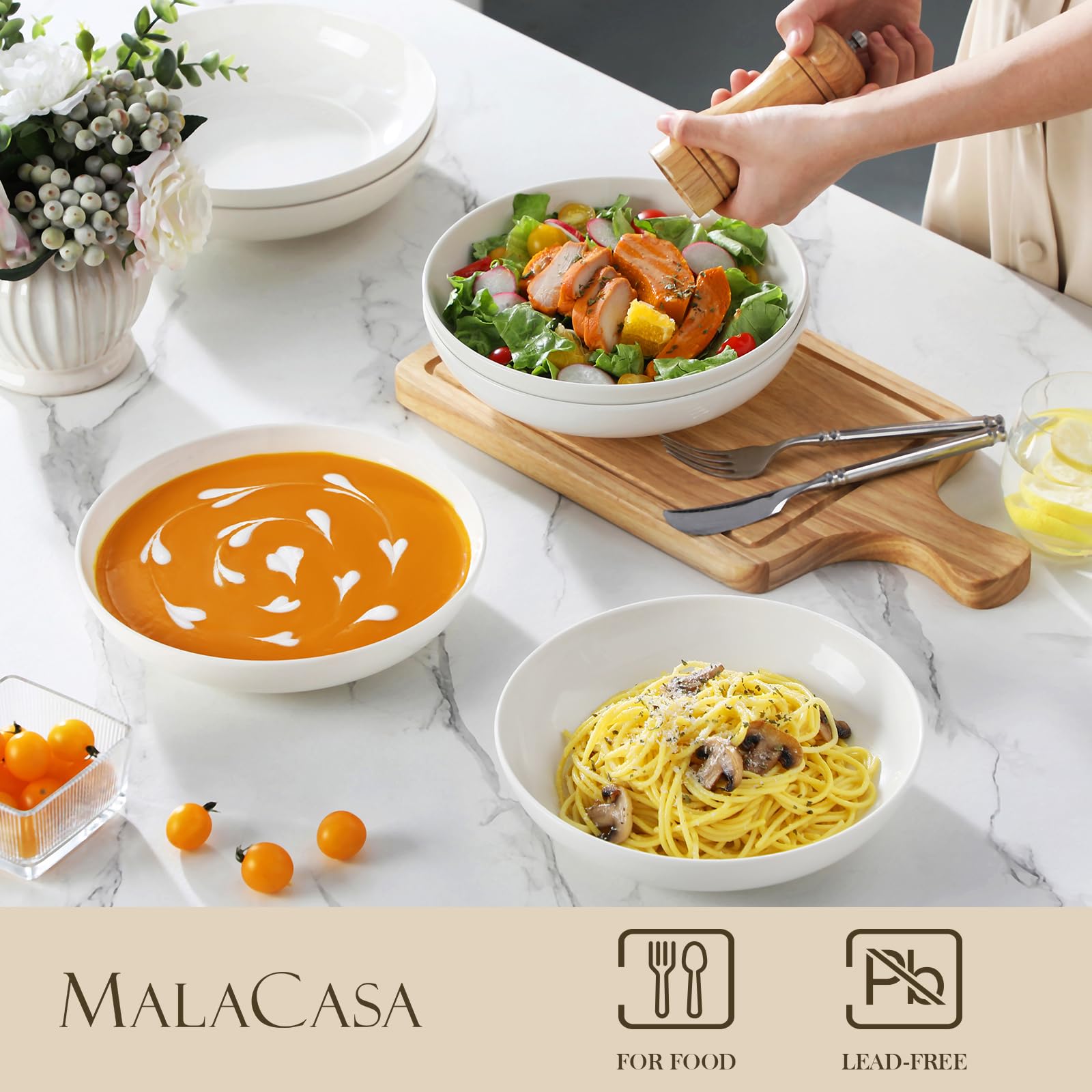 MALACASA Regular porcelain serving bowls with glossy glaze for entertaining and everyday use.