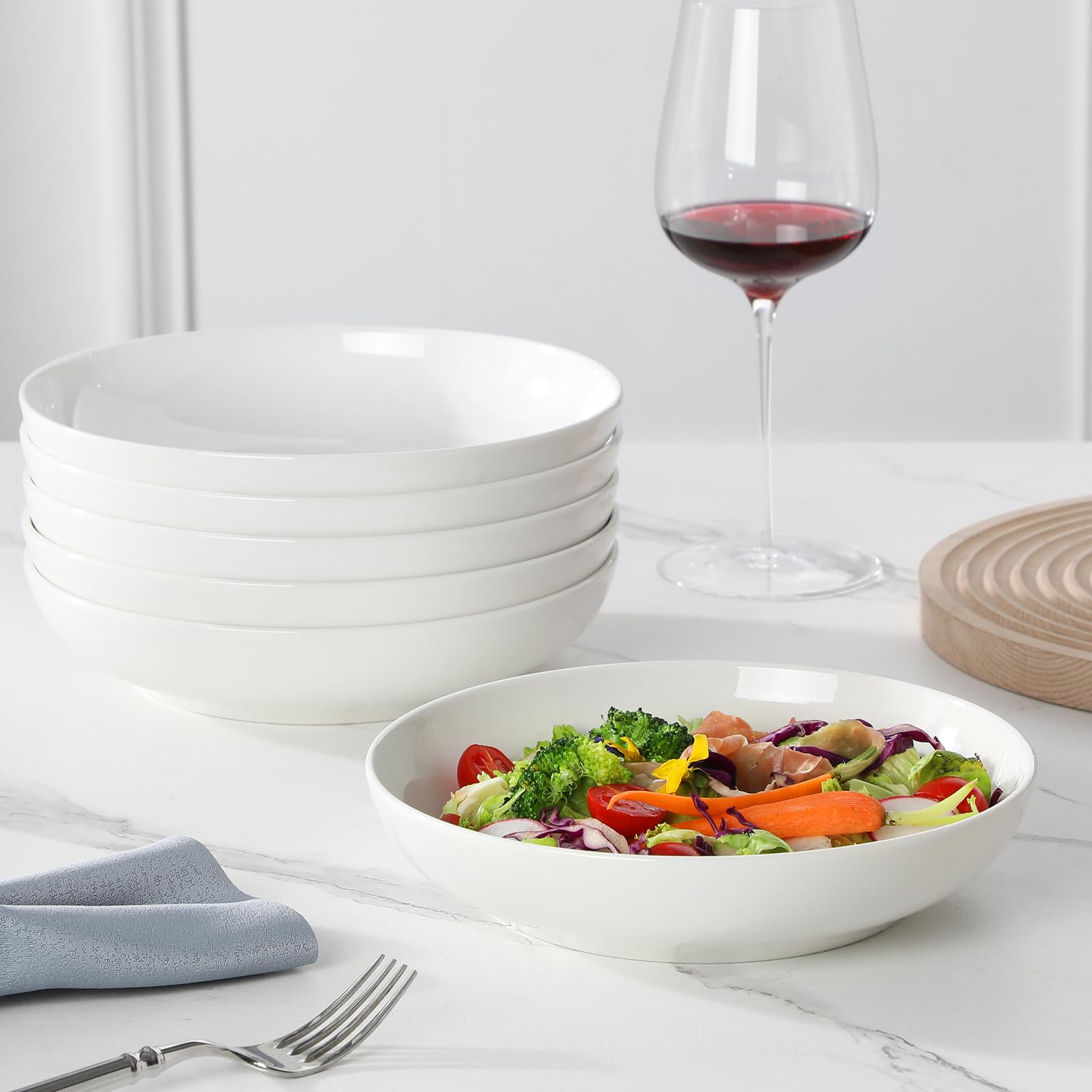 MALACASA Regular stackable bowls save cabinet space in kitchens.